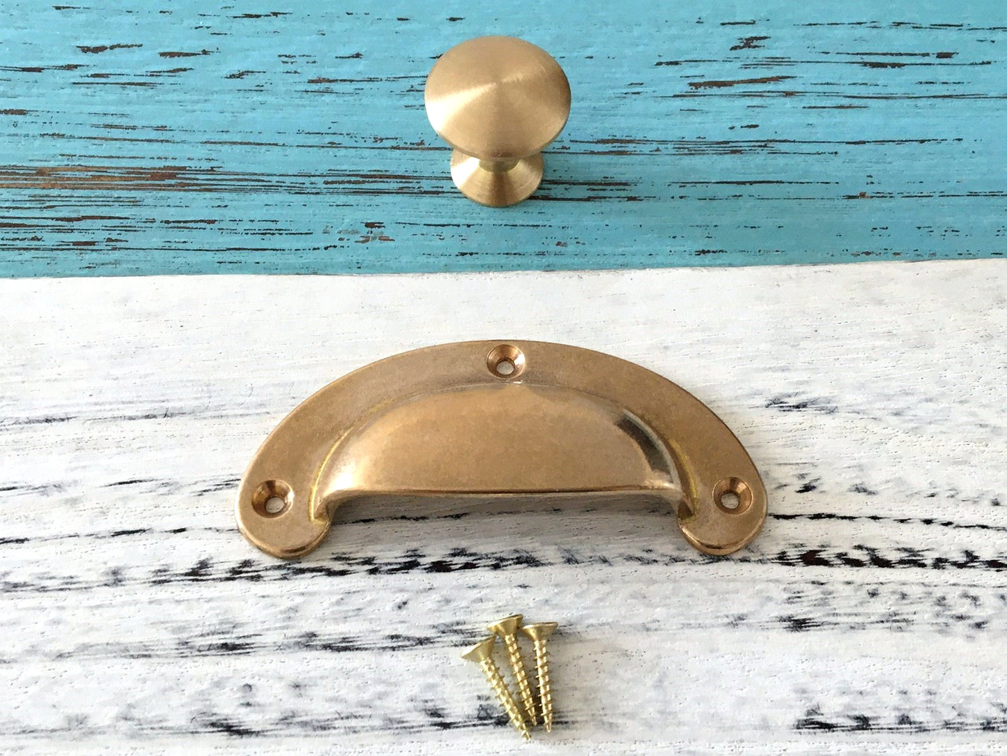 Solid Brass Cup Pull & Drawer Knob, Unlaquered Brass / Raw Brass