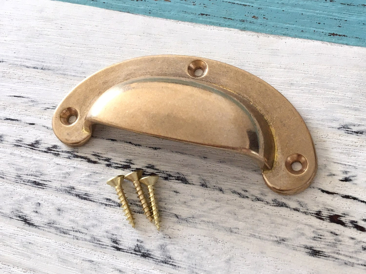 Solid Brass Cup Pull & Drawer Knob, Unlaquered Brass / Raw Brass