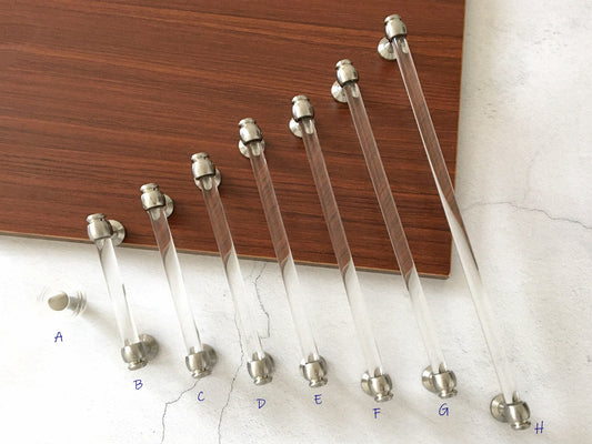 Acrylic Drawer Pulls, Lucite Cabinet Handles, Brushed Nickel Clear, Kitchen Hardware