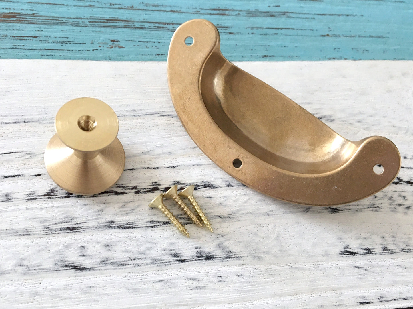 Solid Brass Cup Pull & Drawer Knob, Unlaquered Brass / Raw Brass