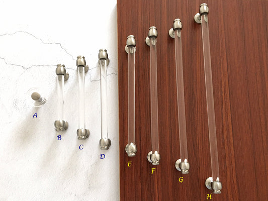 Acrylic Drawer Pulls, Lucite Cabinet Handles, Brushed Nickel Clear, Kitchen Hardware