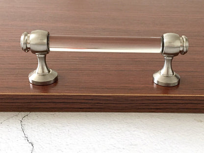 Acrylic Drawer Pulls, Lucite Cabinet Handles, Brushed Nickel Clear, Kitchen Hardware