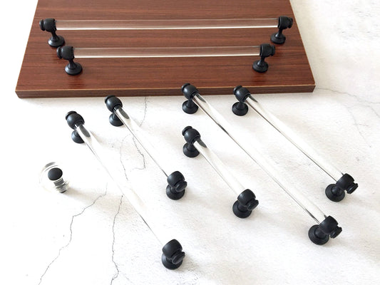 Acrylic Drawer Pulls, Lucite Cabinet Bar Handles, Matte Black Clear, Kitchen Hardware