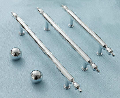 Brass Cabinet Bar Pull, Shiny Silver Drawer Knob, Polished Chrome