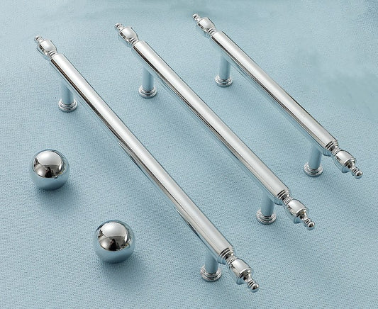 Brass Cabinet Bar Pull, Shiny Silver Drawer Knob, Polished Chrome