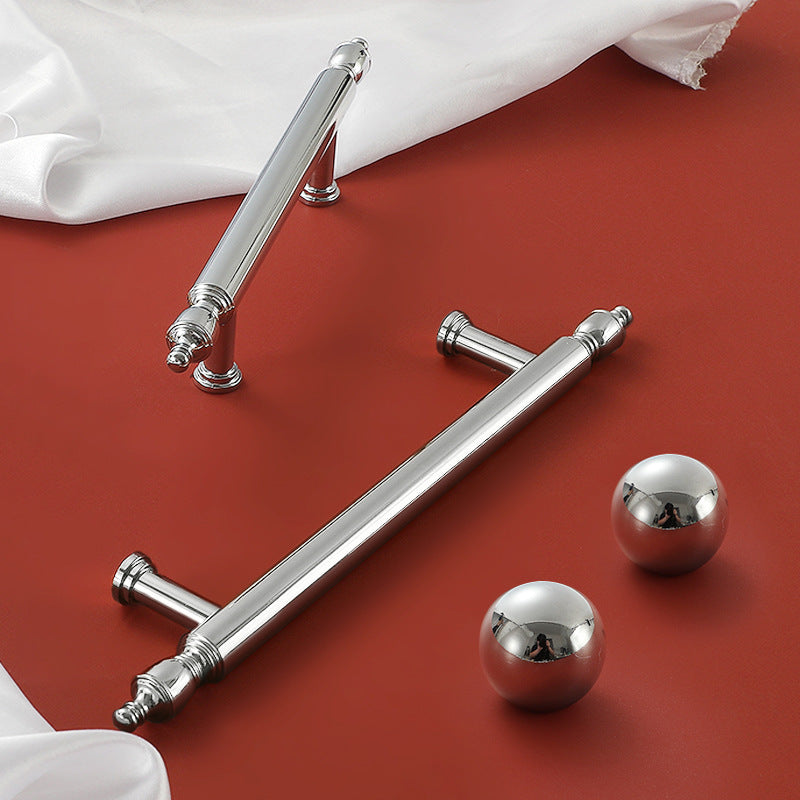 Brass Cabinet Bar Pull, Shiny Silver Drawer Knob, Polished Chrome