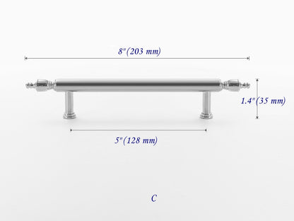 Brass Cabinet Bar Pull, Shiny Silver Drawer Knob, Polished Chrome