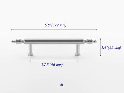 Brass Cabinet Bar Pull, Shiny Silver Drawer Knob, Polished Chrome