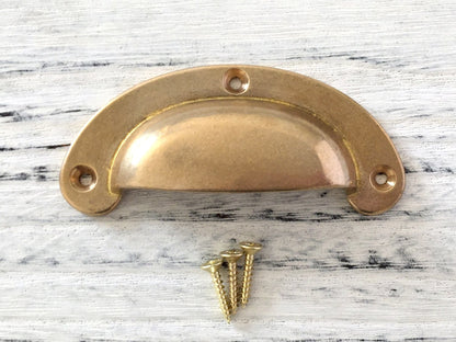 Solid Brass Cup Pull & Drawer Knob, Unlaquered Brass / Raw Brass