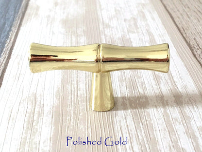 T Shaped Knob Bamboo Drawer Handles, Bronze Gold Pewter Nickel Chrome