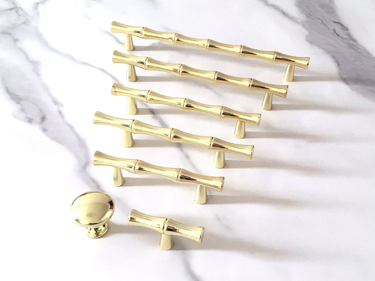 Gold Bamboo Cabinet Pulls and Drawer Knobs, MCM Kitchen Hardware