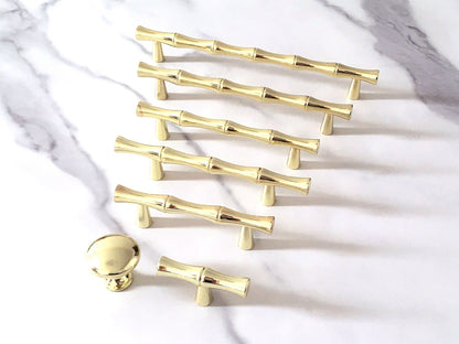 Gold Bamboo Cabinet Pulls and Drawer Knobs, MCM Kitchen Hardware