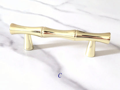 Bamboo Cabinet Pulls and Drawer Knobs, Polished Gold, Kitchen Hardware