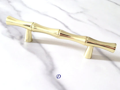 Bamboo Cabinet Pulls and Drawer Knobs, Polished Gold, Kitchen Hardware
