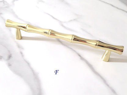 Bamboo Cabinet Pulls and Drawer Knobs, Polished Gold, Kitchen Hardware