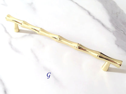 Bamboo Cabinet Pulls and Drawer Knobs, Polished Gold, Kitchen Hardware