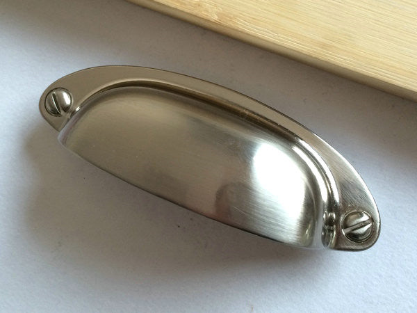 3.5" Centers Modern Cup Drawer Pull - Brushed Nickel Steel