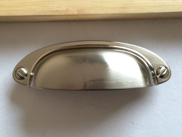 3.5" Centers Modern Cup Drawer Pull - Brushed Nickel Steel