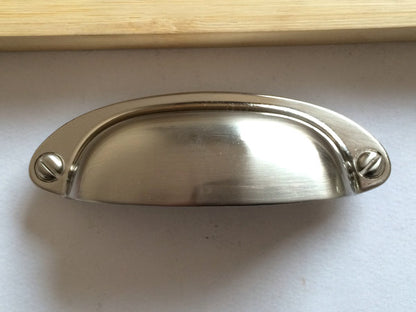 3.5" Centers Modern Cup Drawer Pull - Brushed Nickel Steel
