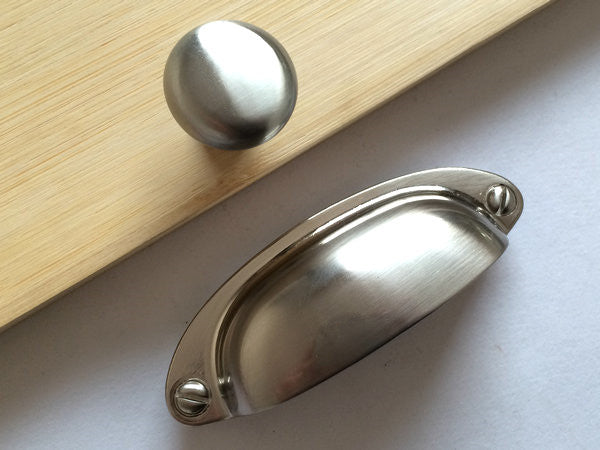3.5" Centers Modern Cup Drawer Pull - Brushed Nickel Steel