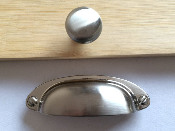 3.5" Centers Modern Cup Drawer Pull - Brushed Nickel Steel