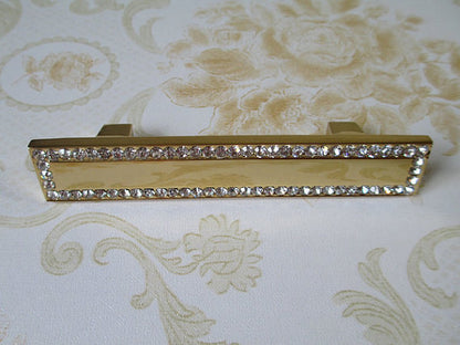 2.5" 3.75" Gold Crystal Drawer Pull, Square Glass Cabinet Knob, Kitchen Hardware 64 96 mm