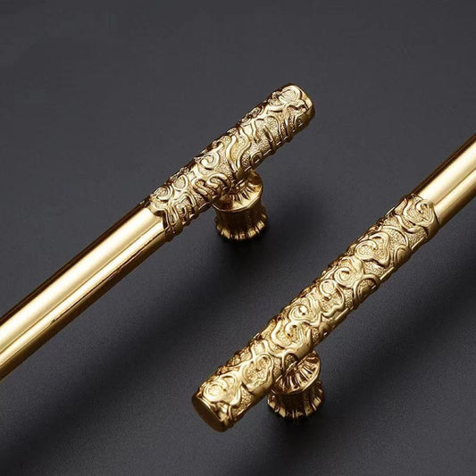 Schubladengriffe aus poliertem Gold, luxuriöse Griffe für Küchenschränke mit geprägtem Motiv