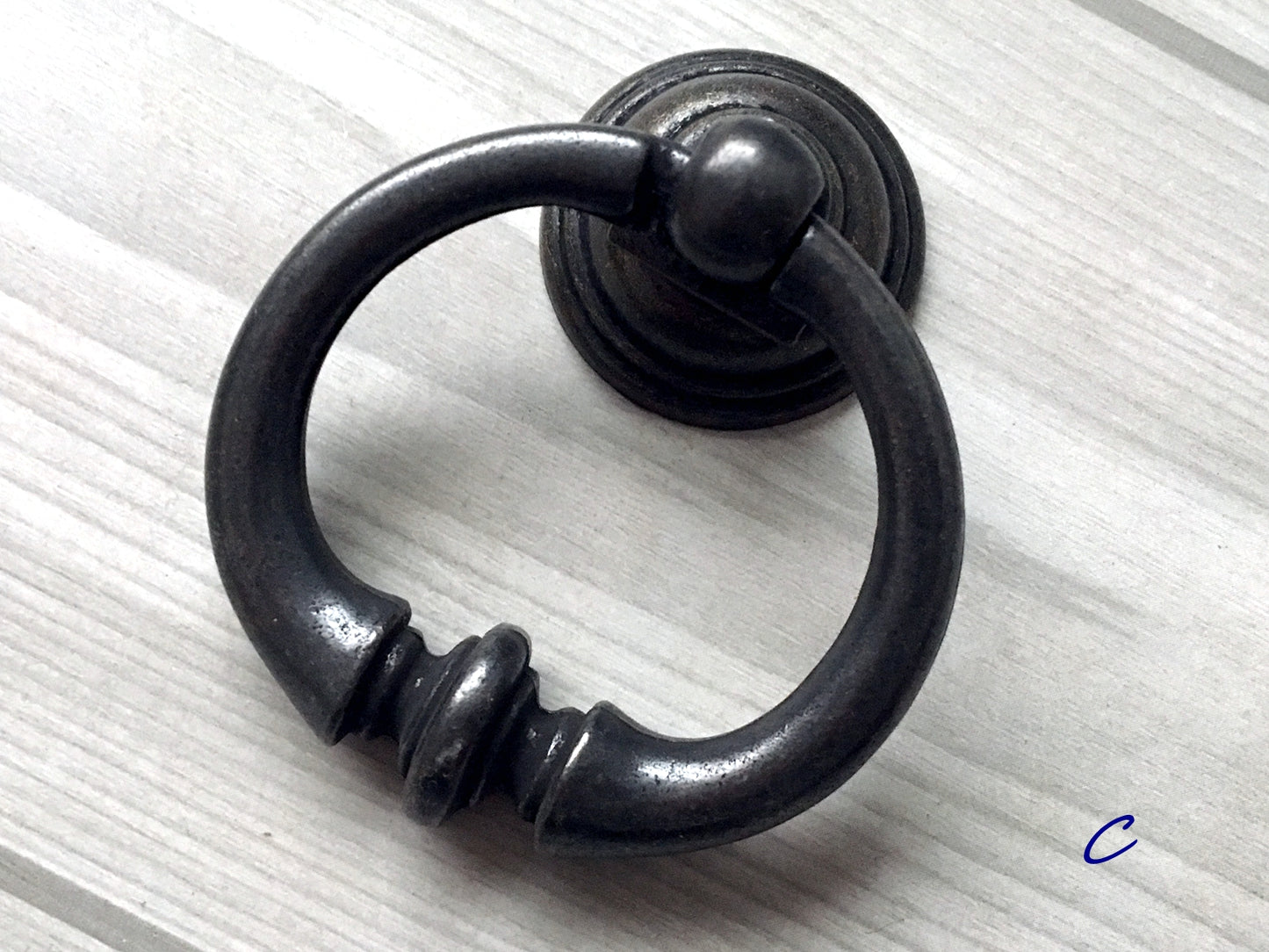 5.5" Vintage Drop Ring Pull & Swing Bail Handle - Dark Antique Bronze - LynnsHardware
