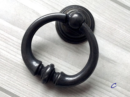 5.5" Vintage Drop Ring Pull & Swing Bail Handle - Dark Antique Bronze - LynnsHardware