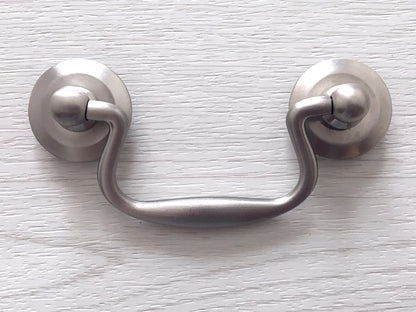 2.75" Swing Bail Drawer Pull, Swan-neck Handle, Antique Bronze, Brushed Nickel
