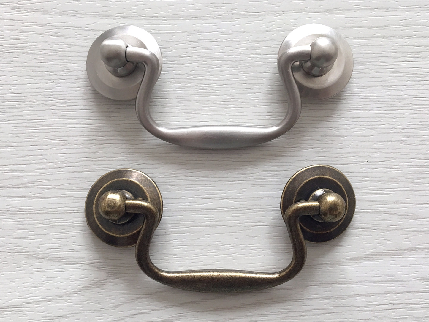 2.75" Swing Bail Drawer Pull, Swan-neck Handle, Antique Bronze, Brushed Nickel