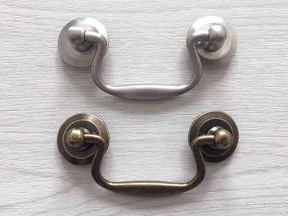 2.75" Swing Bail Drawer Pull, Swan-neck Handle, Antique Bronze, Brushed Nickel