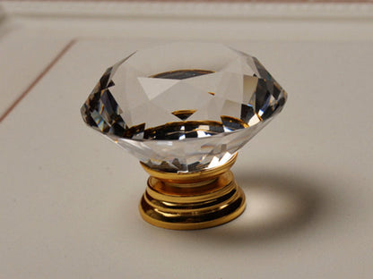 Glass Drawer Knob with Clear Polished Gold Base, Cabinet Door Pull, Kitchen Hardware