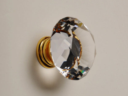 Glass Drawer Knob with Clear Polished Gold Base, Cabinet Door Pull, Kitchen Hardware
