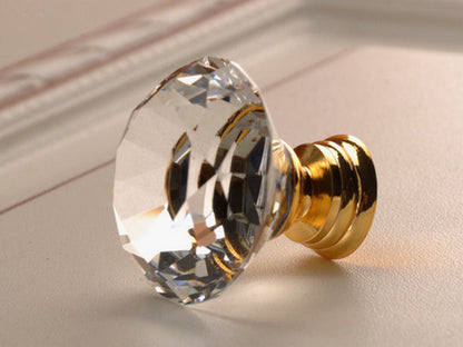 Glass Drawer Knob with Clear Polished Gold Base, Cabinet Door Pull, Kitchen Hardware