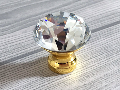 Ornate Crystal Glass Drawer Knob with Floral Gold Backplate