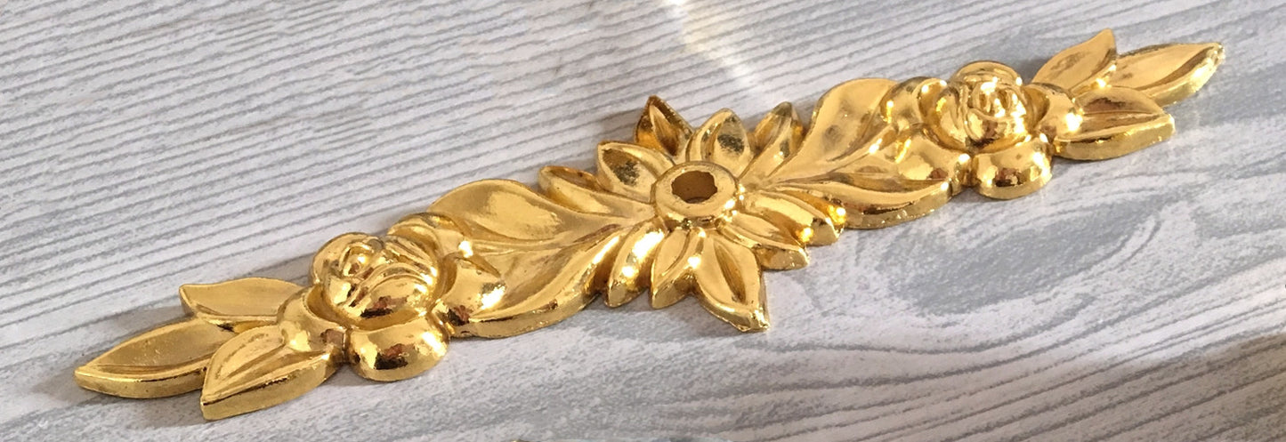 Ornate Crystal Glass Drawer Knob with Floral Gold Backplate