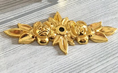 Ornate Crystal Glass Drawer Knob with Floral Gold Backplate