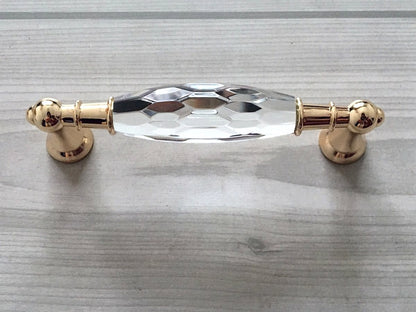 3.75" 5" Crystal Drawer Pull, Glass Cabinet Pulls, Gold Silver Modern Hardware