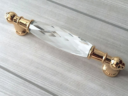 3.75" 5" Crystal Drawer Pull, Glass Cabinet Pulls, Gold Silver Modern Hardware