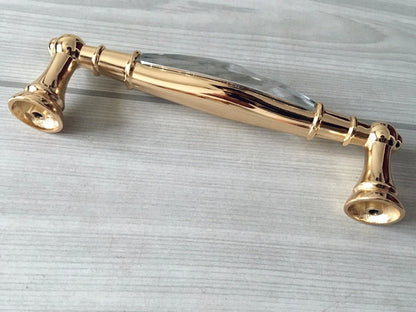3.75" 5" Crystal Drawer Pull, Glass Cabinet Pulls, Gold Silver Modern Hardware
