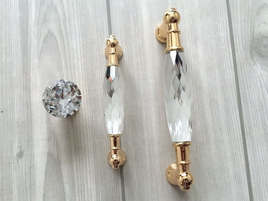 3.75" 5" Gold Crystal Cupboard Pull, Glass Cabinet Handle