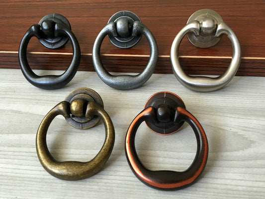Drop Ring Drawer Pull, Pendant Cabinet Knob, Antique Black, Nickel, Pewter