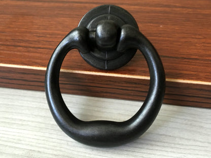 Drop Ring Drawer Pull, Pendant Cabinet Knob, Antique Black, Nickel, Pewter