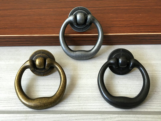 Drop Ring Drawer Pull, Pendant Cabinet Knob, Antique Black, Nickel, Pewter