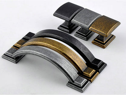 3" Bow Drawer Pull & Rectangular Knob - Rustic/Industrial