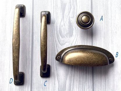 4" 5" Centers Antique Bronze Drawer Handle & 3.5" Cup Pull, Rustic Retro Kitchen Hardware