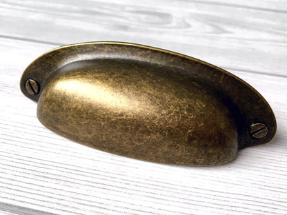 4" 5" Centers Antique Bronze Drawer Handle & 3.5" Cup Pull, Rustic Retro Kitchen Hardware