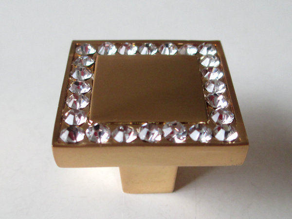 2.5" 3.75" Gold Crystal Drawer Pull, Square Glass Cabinet Knob, Kitchen Hardware 64 96 mm