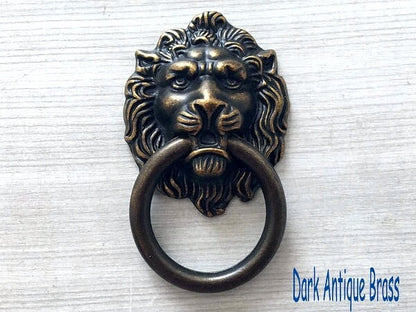 Lion Knob, Door Knocker, Lion Head Drop Ring Drawer Pull, Gold, Black, Bronze, Pewter, Silver